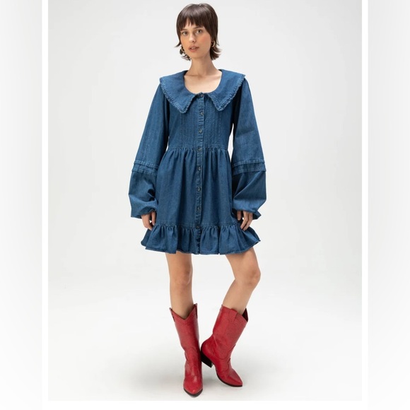 BDG Urban Outfitters Women’s Long Sleeve Button Front Denim Collar Dress Small - Picture 2 of 12